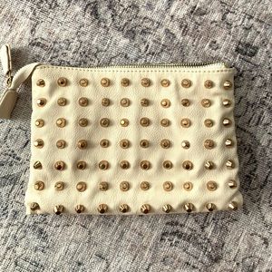 ZARA beige leather pochette with gold studs